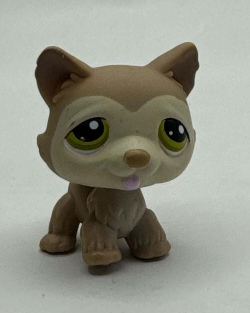 Authentic Littlest Pet Shop LPS #358 Tan Beige Cream Husky Dog, Green Eyes